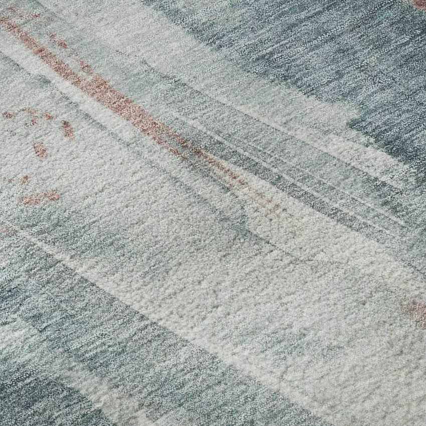 Teal Peach And Ivory Abstract Washable Area Rug With UV Protection Photo 9