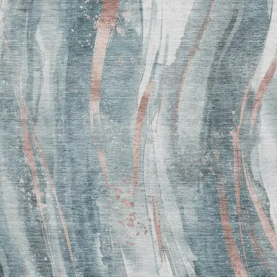 Teal Peach And Ivory Abstract Washable Area Rug With UV Protection Photo 2