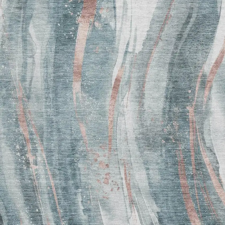 Teal Peach And Ivory Abstract Washable Area Rug With UV Protection Photo 2