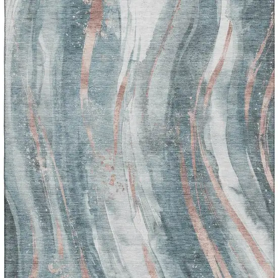 Teal Peach And Ivory Abstract Washable Area Rug With UV Protection Photo 3