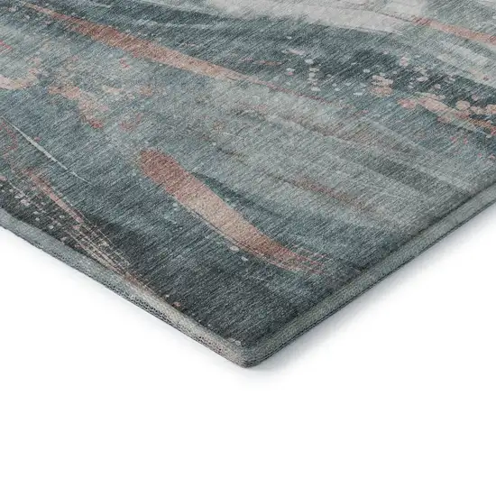 Teal Peach And Ivory Abstract Washable Area Rug With UV Protection Photo 7