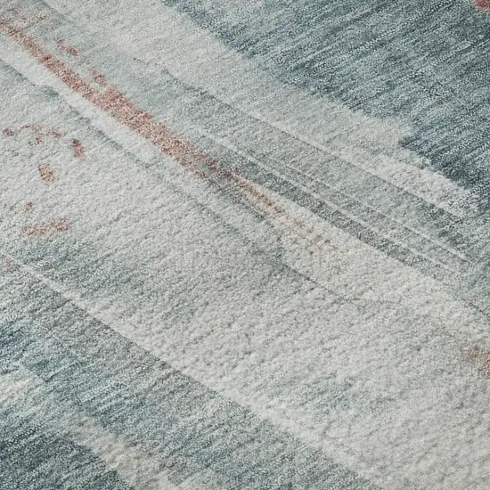 Teal Peach And Ivory Abstract Washable Area Rug With UV Protection Photo 9