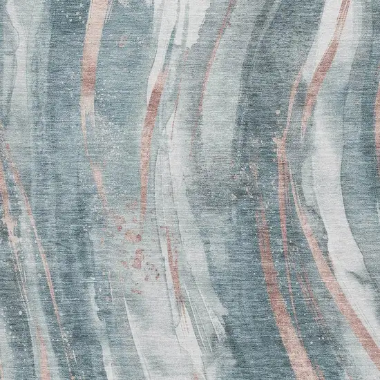 Teal Peach And Ivory Abstract Washable Area Rug With UV Protection Photo 2