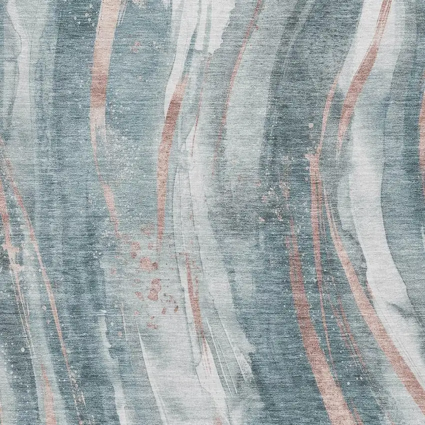 Teal Peach And Ivory Abstract Washable Area Rug With UV Protection Photo 2