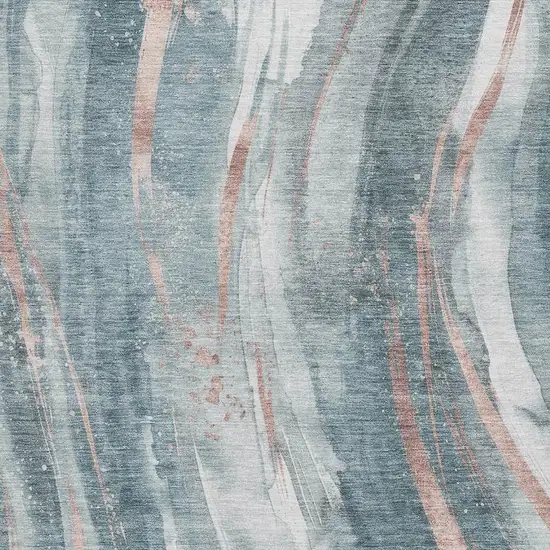 Teal Peach And Ivory Abstract Washable Area Rug With UV Protection Photo 2