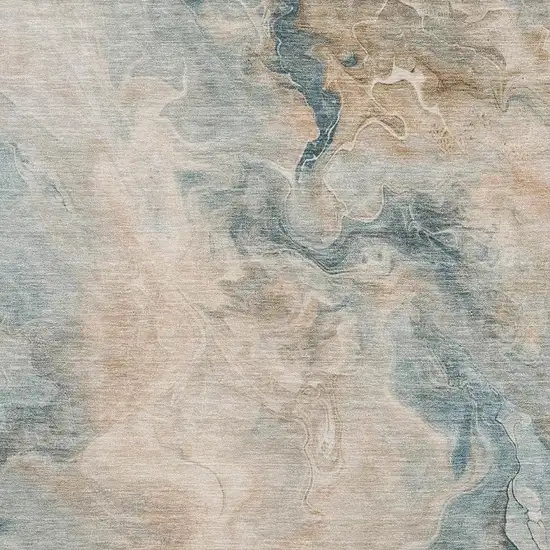 Teal Peach And Ivory Abstract Washable Area Rug With UV Protection Photo 2