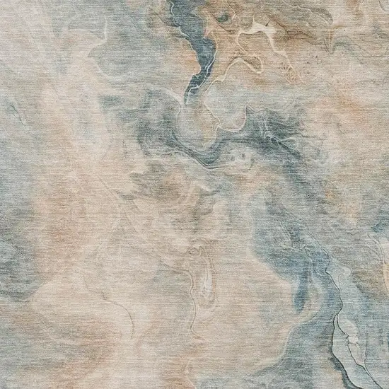 Teal Peach And Ivory Abstract Washable Area Rug With UV Protection Photo 2