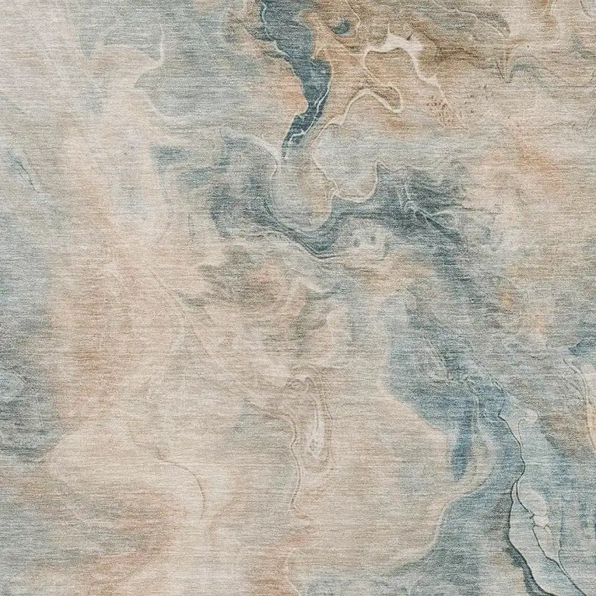 Teal Peach And Ivory Abstract Washable Area Rug With UV Protection Photo 2