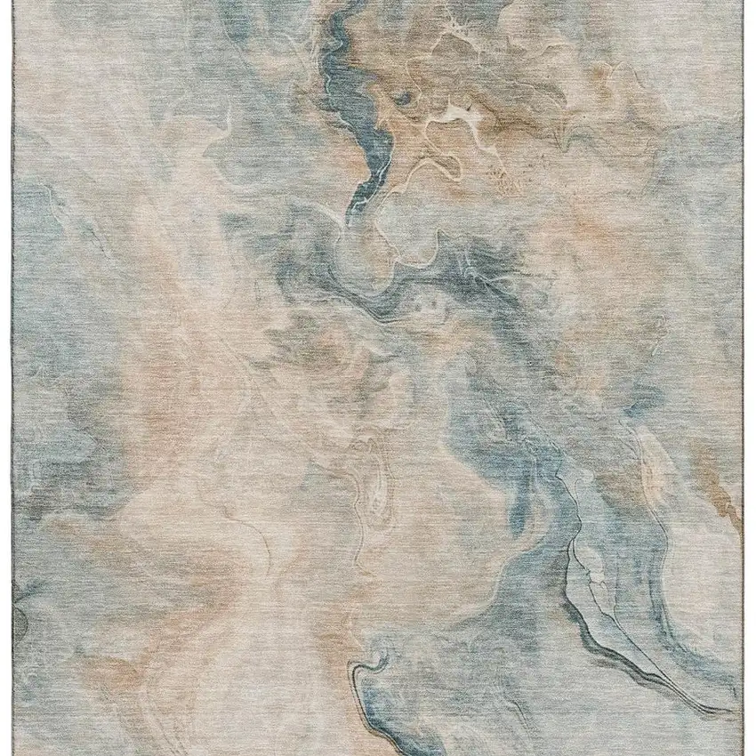 Teal Peach And Ivory Abstract Washable Area Rug With UV Protection Photo 2