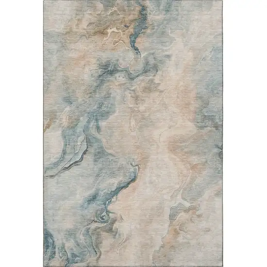 Teal Peach And Ivory Abstract Washable Area Rug With UV Protection Photo 3