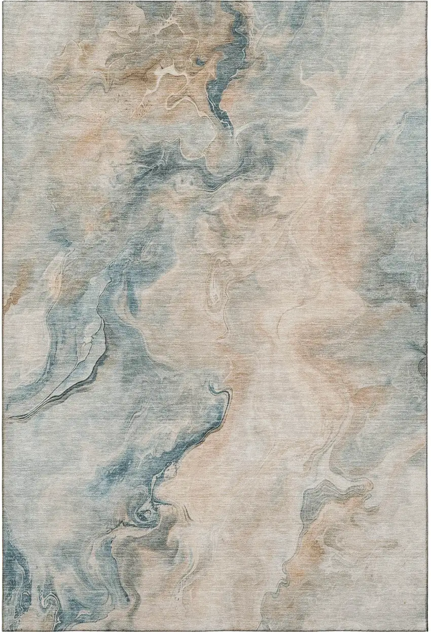 Teal Peach And Ivory Abstract Washable Area Rug With UV Protection Photo 3