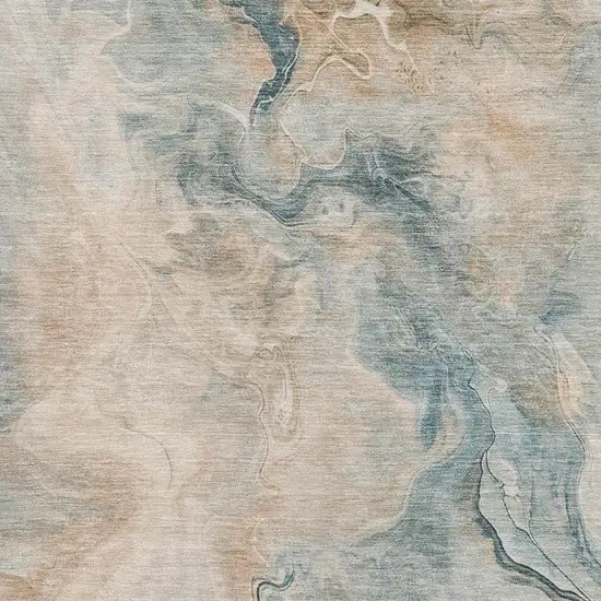 Teal Peach And Ivory Abstract Washable Area Rug With UV Protection Photo 2