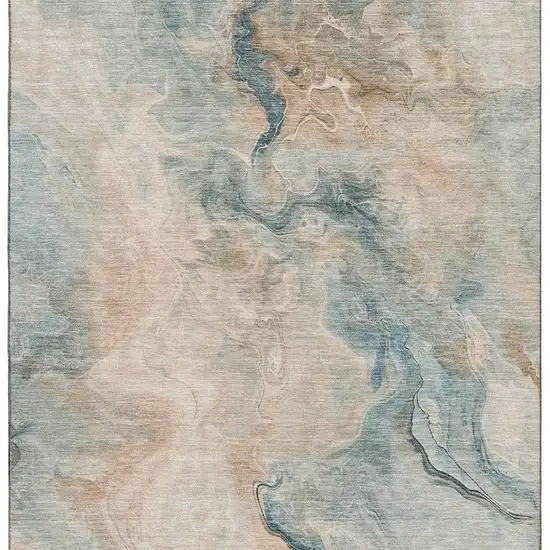 Teal Peach And Ivory Abstract Washable Area Rug With UV Protection Photo 3
