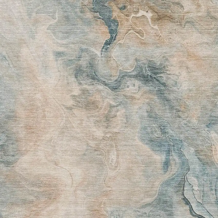 Teal Peach And Ivory Abstract Washable Area Rug With UV Protection Photo 2