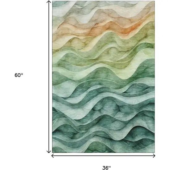 Teal Peach And Lime Green Abstract Washable Area Rug With UV Protection Photo 3