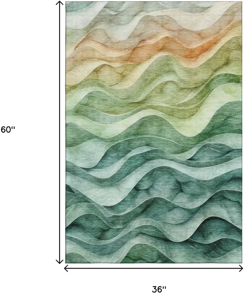 Teal Peach And Lime Green Abstract Washable Area Rug With UV Protection Photo 3
