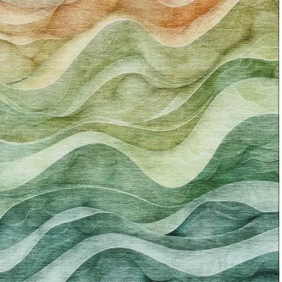 Teal Peach And Lime Green Abstract Washable Area Rug With UV Protection Photo 2