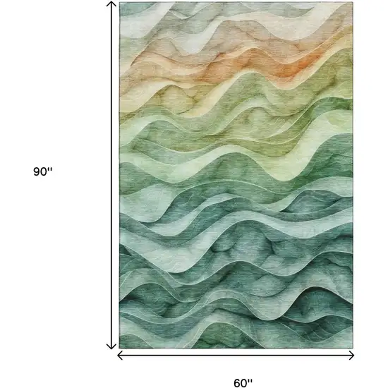 Teal Peach And Lime Green Abstract Washable Area Rug With UV Protection Photo 9