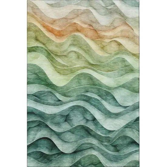 Teal Peach And Lime Green Abstract Washable Area Rug With UV Protection Photo 2