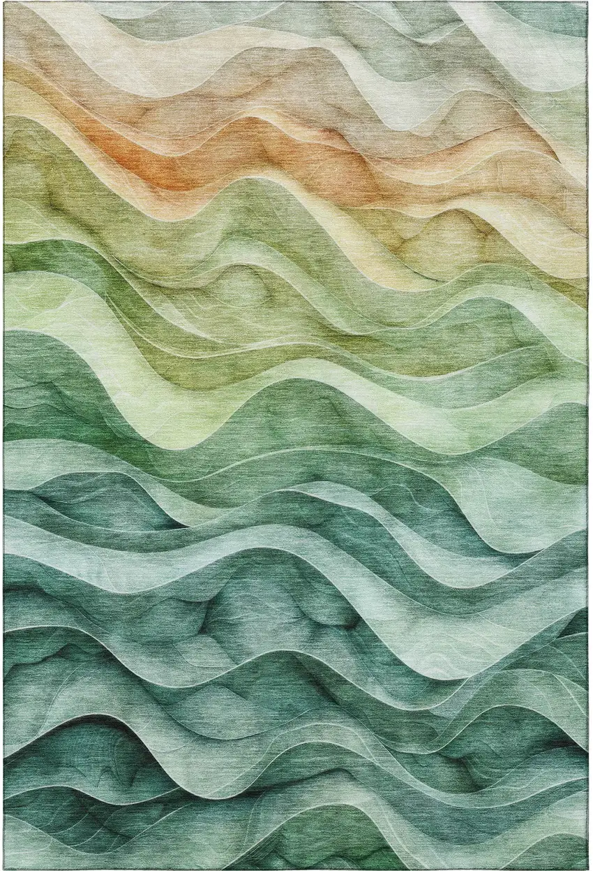 Teal Peach And Lime Green Abstract Washable Area Rug With UV Protection Photo 2