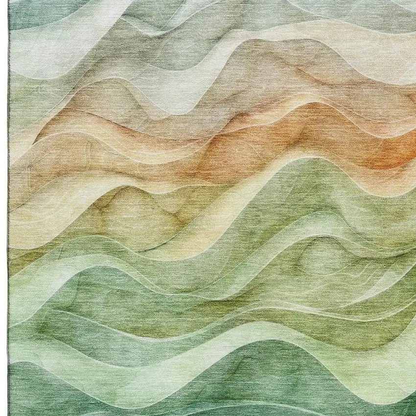 Teal Peach And Lime Green Abstract Washable Area Rug With UV Protection Photo 2