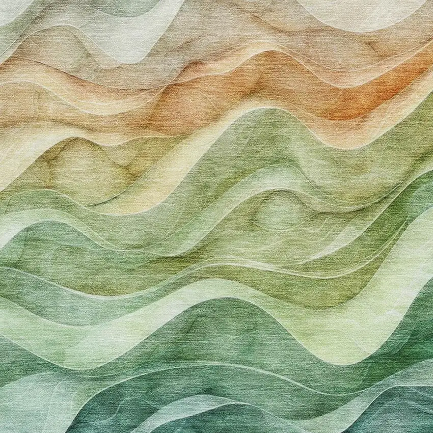 Teal Peach And Lime Green Abstract Washable Area Rug With UV Protection Photo 2