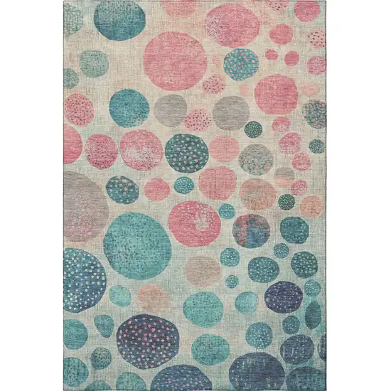 Teal Pink And Beige Geometric Washable Area Rug With UV Protection Photo 3