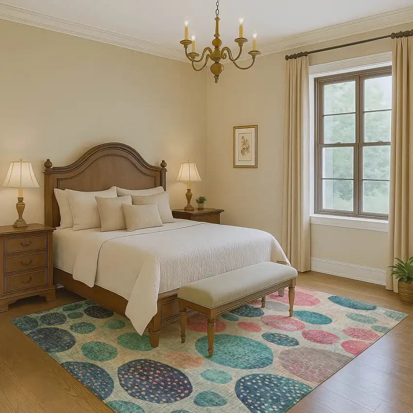 Teal Pink And Beige Geometric Washable Area Rug With UV Protection Photo 5