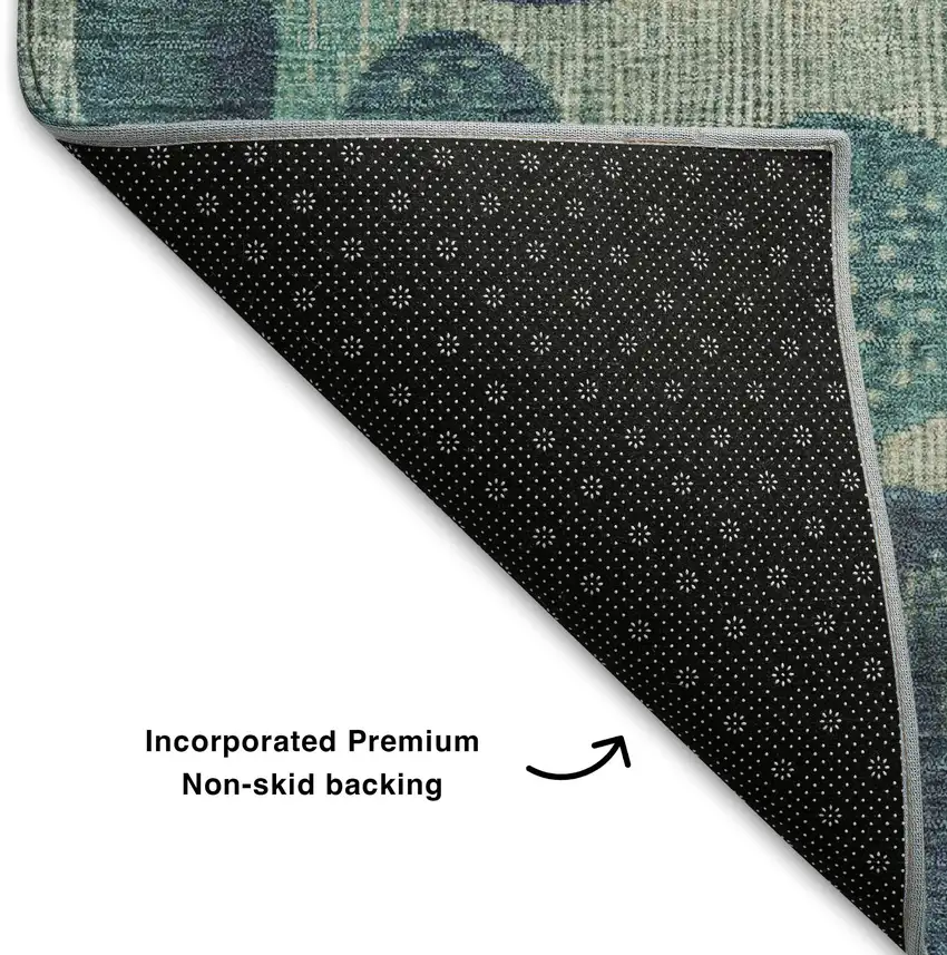 Teal Pink And Beige Geometric Washable Area Rug With UV Protection Photo 6