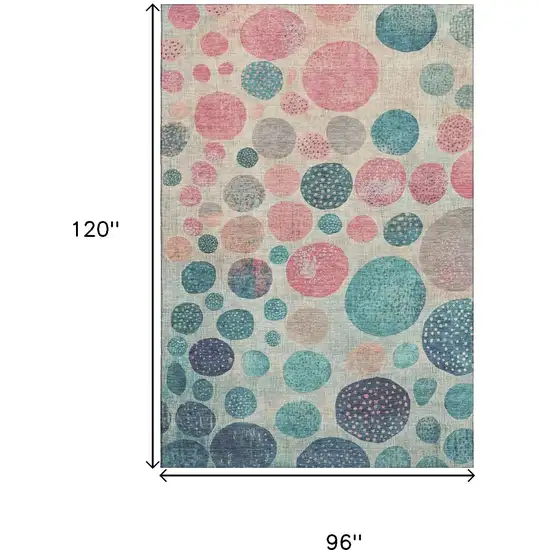 Teal Pink And Beige Geometric Washable Area Rug With UV Protection Photo 9