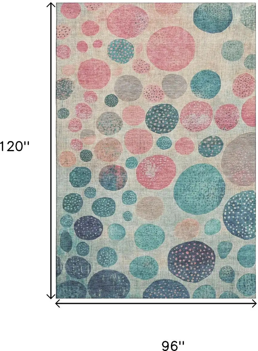 Teal Pink And Beige Geometric Washable Area Rug With UV Protection Photo 9