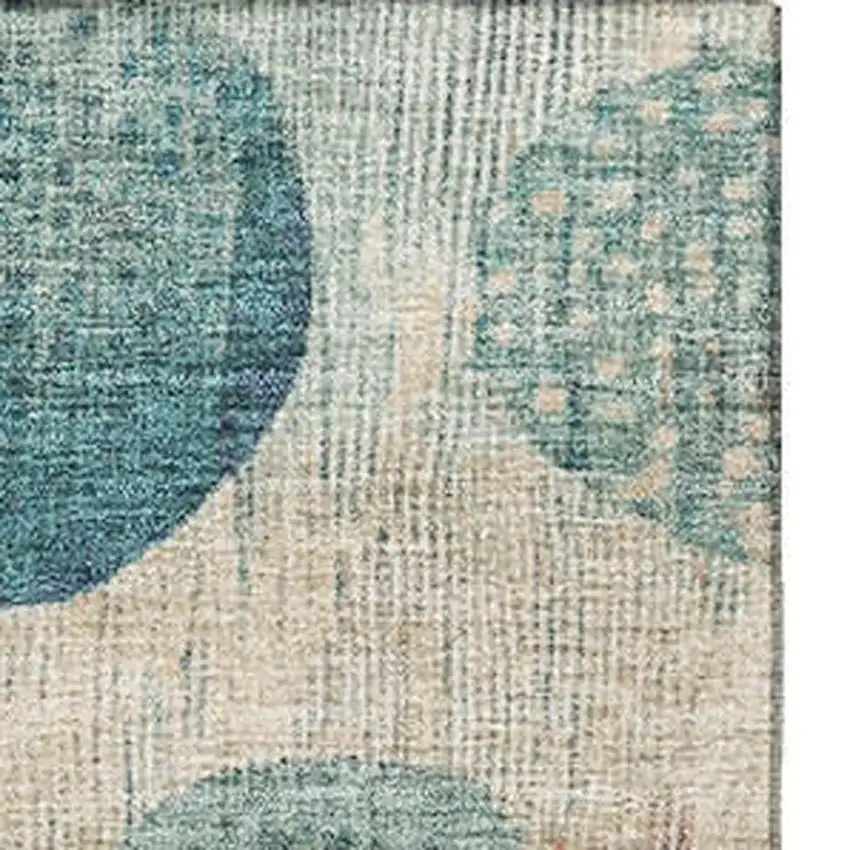 Teal Pink And Beige Geometric Washable Area Rug With UV Protection Photo 4