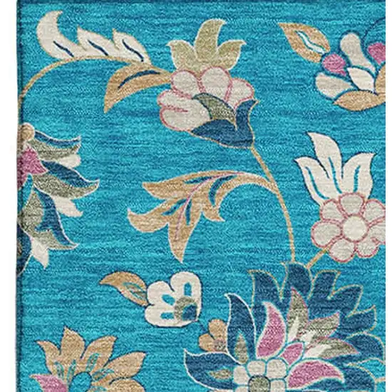 Teal Pink And Copper Floral Washable Area Rug With UV Protection Photo 3