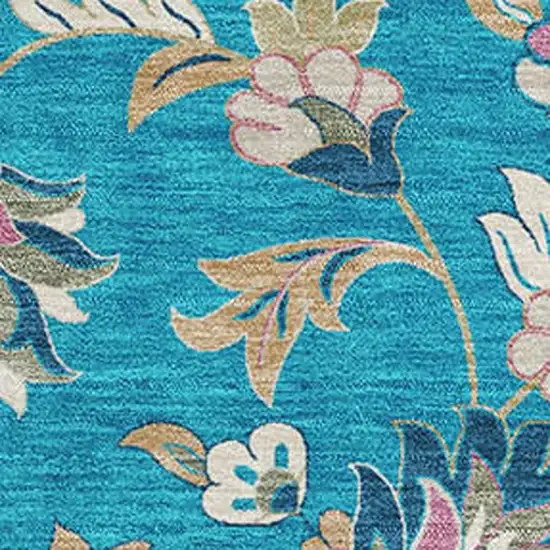 Teal Pink And Copper Floral Washable Area Rug With UV Protection Photo 2