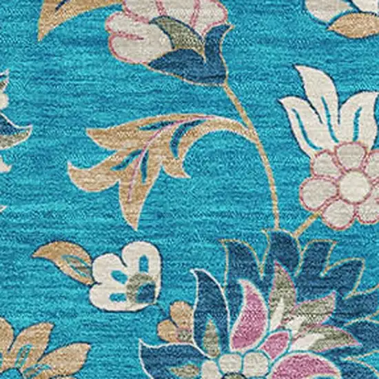 Teal Pink And Copper Floral Washable Area Rug With UV Protection Photo 2