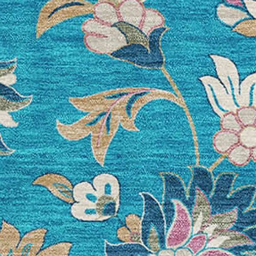 Teal Pink And Copper Floral Washable Area Rug With UV Protection Photo 2