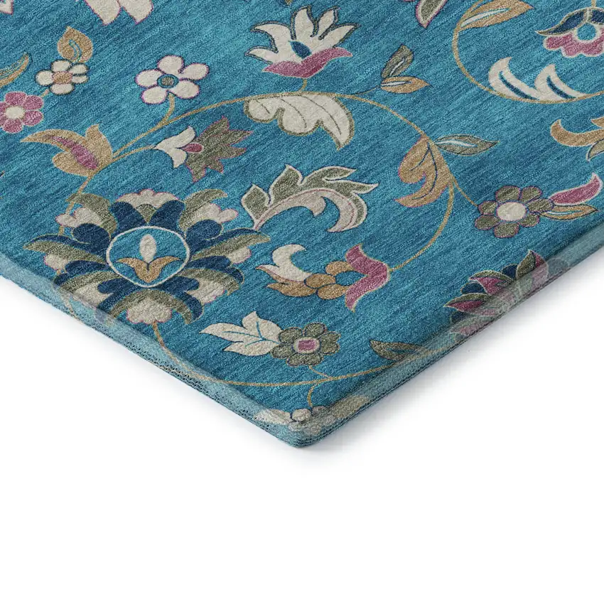 Teal Pink And Copper Floral Washable Area Rug With UV Protection Photo 7