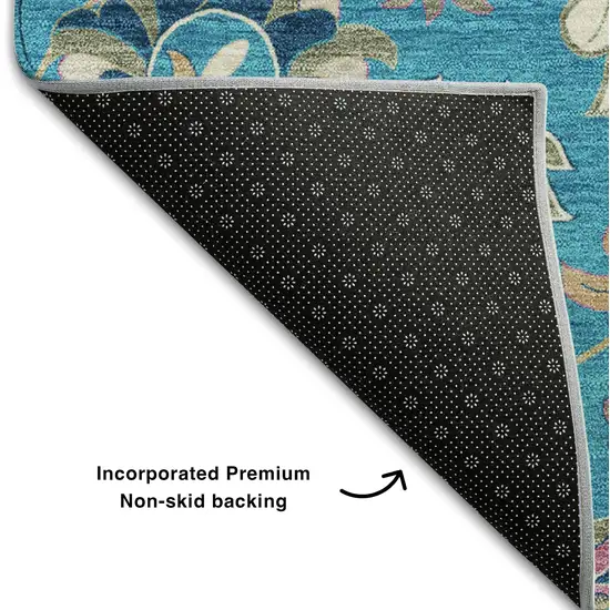 Teal Pink And Copper Floral Washable Area Rug With UV Protection Photo 6