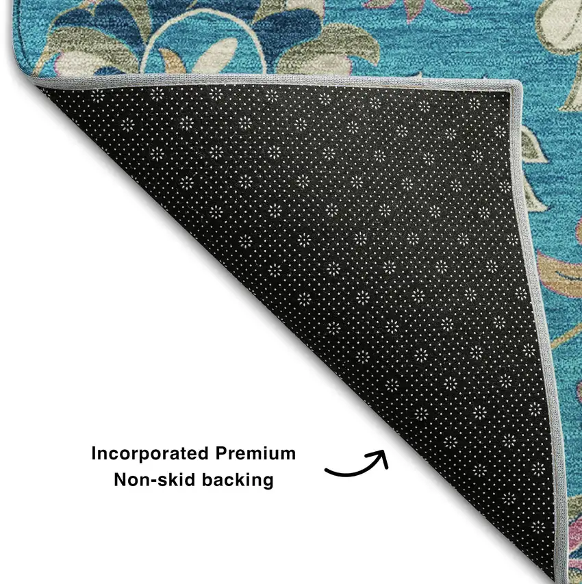 Teal Pink And Copper Floral Washable Area Rug With UV Protection Photo 6