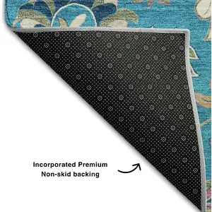 Photo of Teal Pink And Copper Floral Washable Area Rug With UV Protection