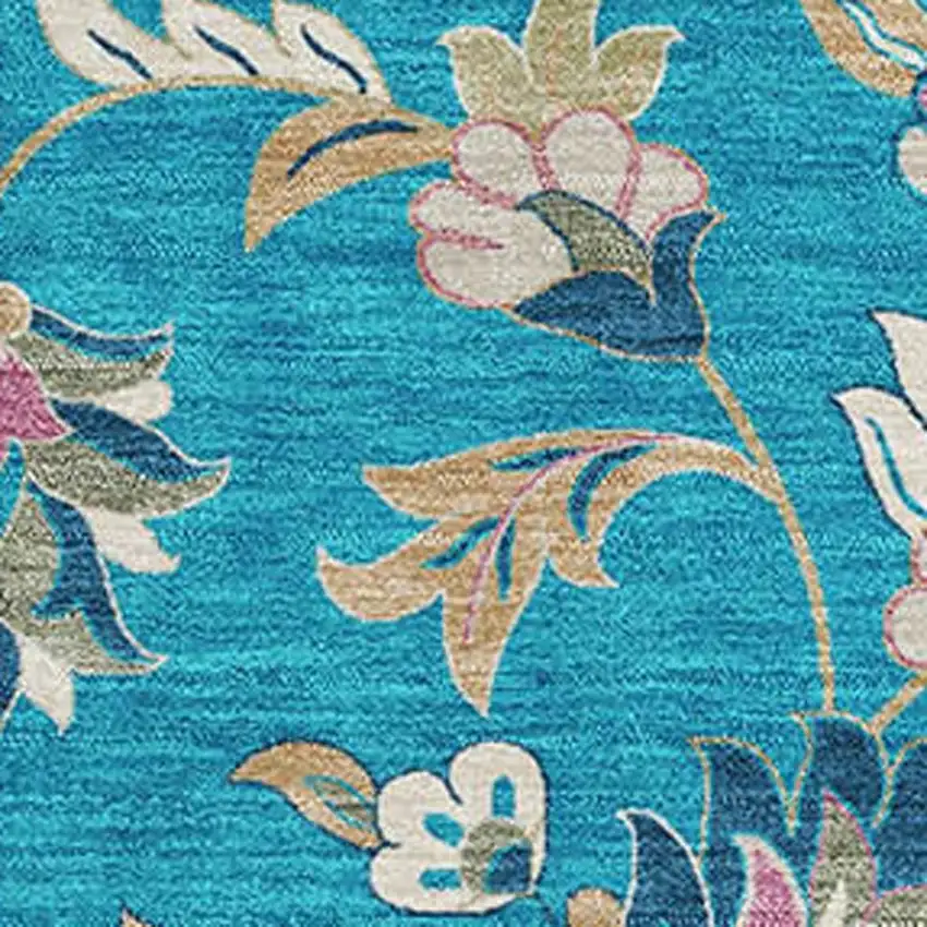 Teal Pink And Copper Floral Washable Area Rug With UV Protection Photo 2