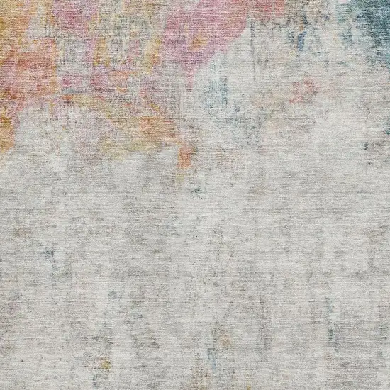 Teal Pink And Gold Abstract Washable Area Rug With UV Protection Photo 4