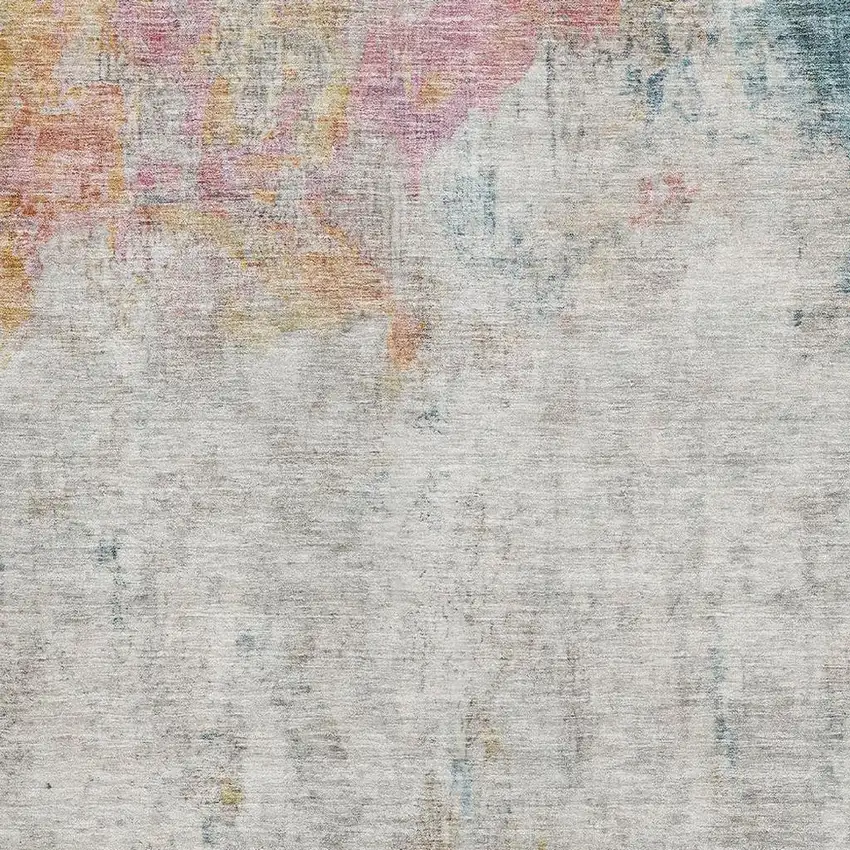 Teal Pink And Gold Abstract Washable Area Rug With UV Protection Photo 4