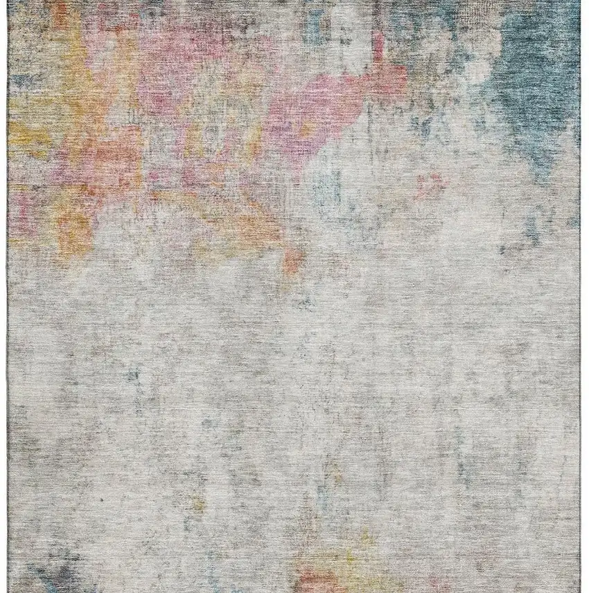 Teal Pink And Gold Abstract Washable Area Rug With UV Protection Photo 5