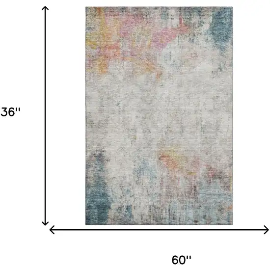 Teal Pink And Gold Abstract Washable Area Rug With UV Protection Photo 3