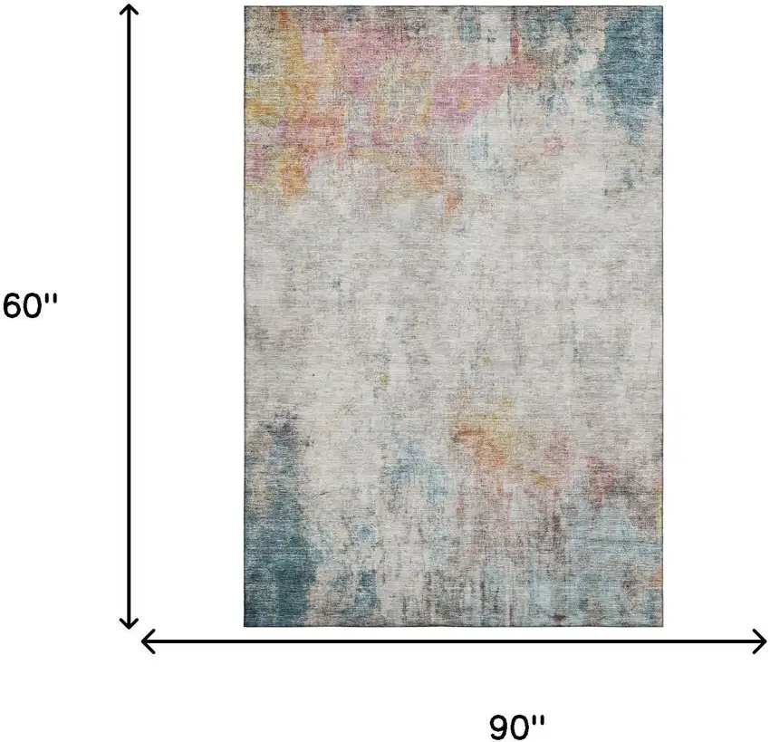 Teal Pink And Gold Abstract Washable Area Rug With UV Protection Photo 7
