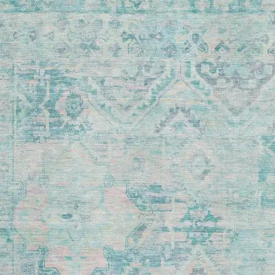 Teal Pink And Gray Floral Washable Area Rug With UV Protection Photo 2