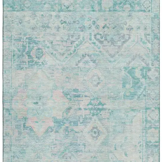 Teal Pink And Gray Floral Washable Area Rug With UV Protection Photo 3