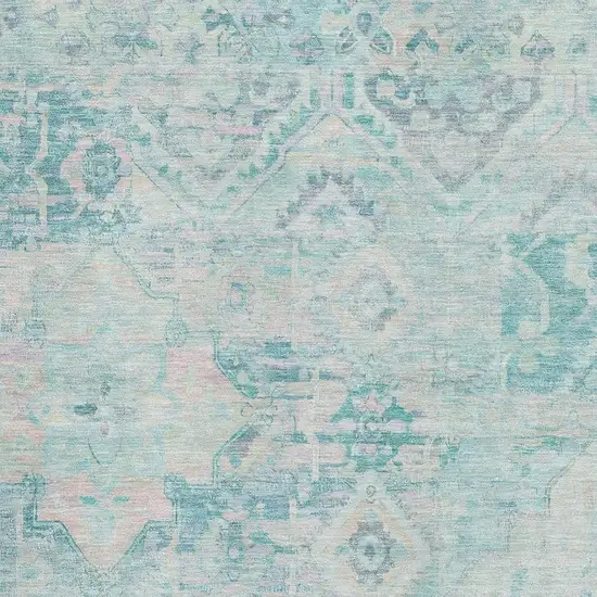 Teal Pink And Gray Floral Washable Area Rug With UV Protection Photo 2