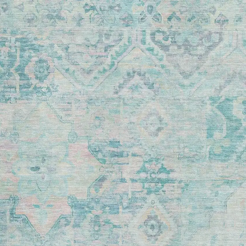 Teal Pink And Gray Floral Washable Area Rug With UV Protection Photo 2